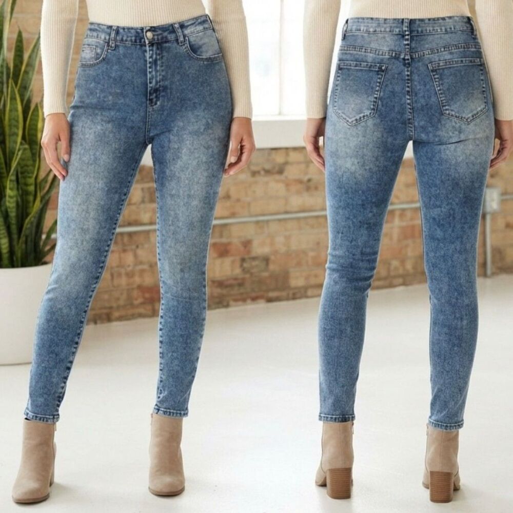 SHEIN Curve Womens 0XL Size 12 High Waisted Jeans Stretch Slim Tapered Skinny